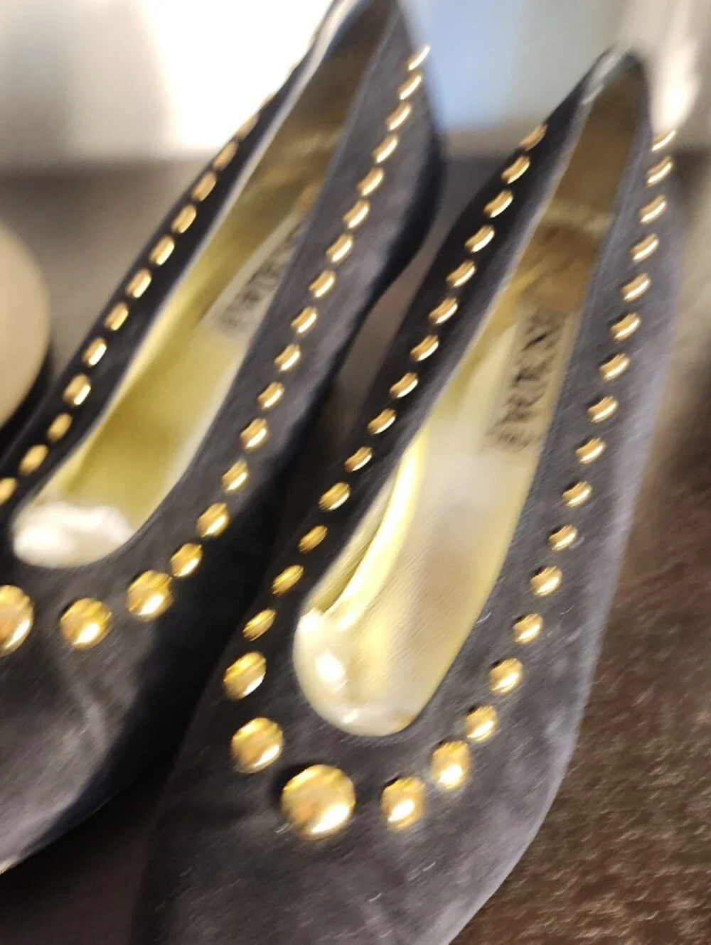 Escada Black Suede Pumps with Gold Stud Detailing